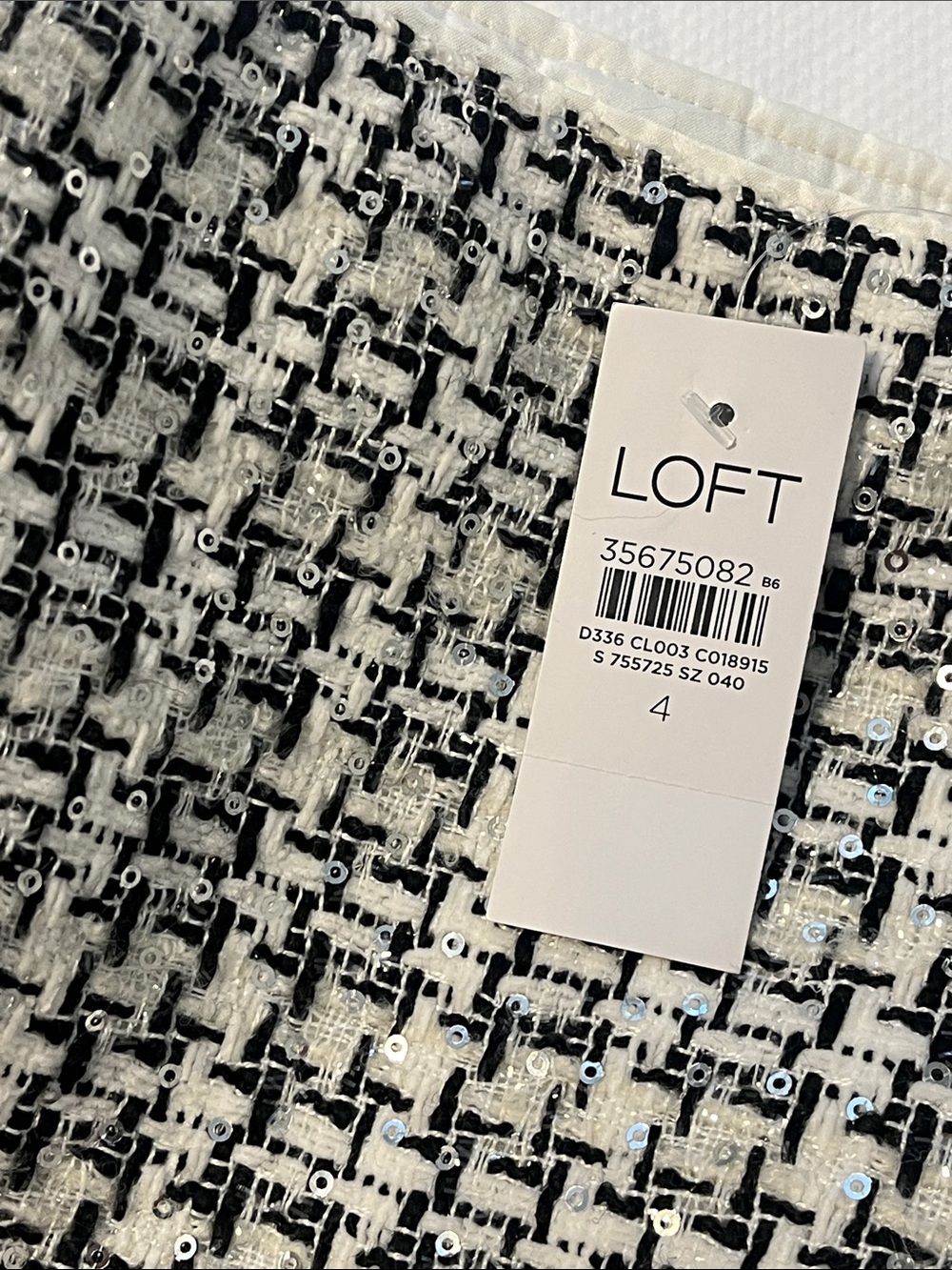 LOFT Black & White Tweed Sequin Accent Skirt